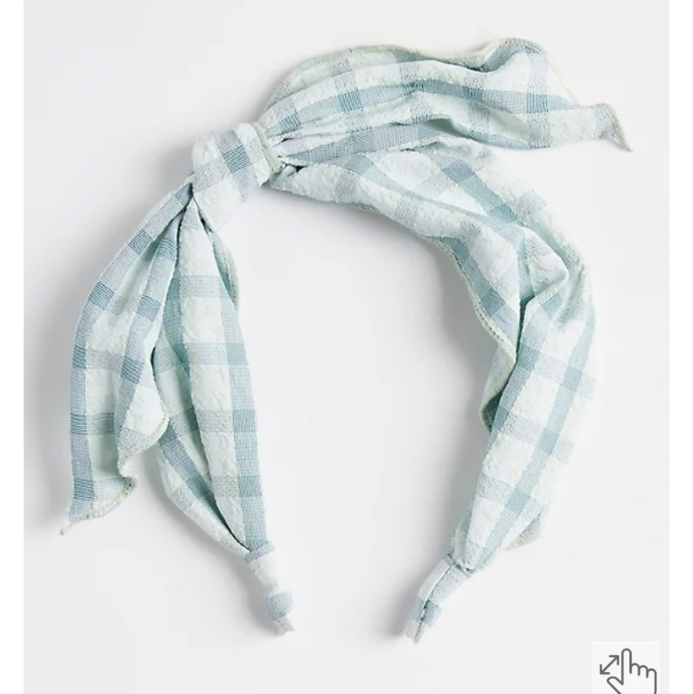 ποΈ MINT BLUE/GREEN PLAID RETRO BOW HEADBAND WITH BOW